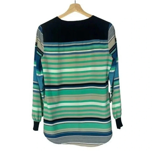 Style & Co Blue & Green Stripe Long Sleeve Blouse XS - Picture 2 of 4